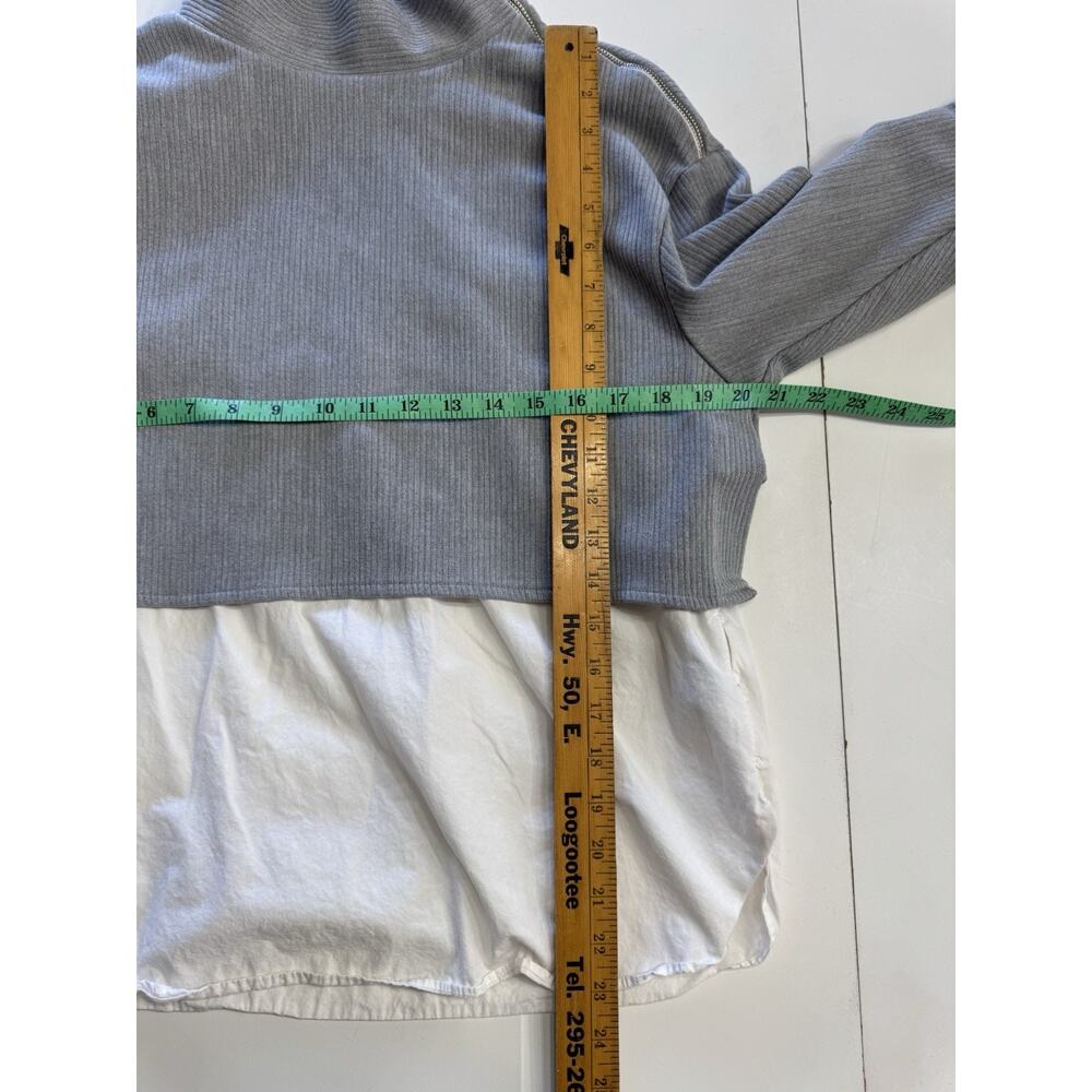 ZARA TRAFALUC COLLECTION GRAY & WHITE LAYERED TOP ZIPPER Mock NECK SMALL - Picture 6 of 7